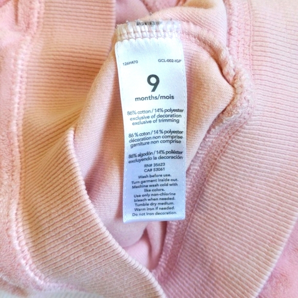 carter's pink terry zip-up hoodie jacket with bear ears 9 months baby girl - Picture 6 of 7